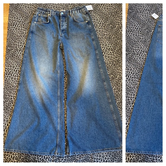 Free People We The Free Low Wide Leg Low Rise Jeans Sz 30 NWT Blue Jade Colorway - Picture 6 of 9